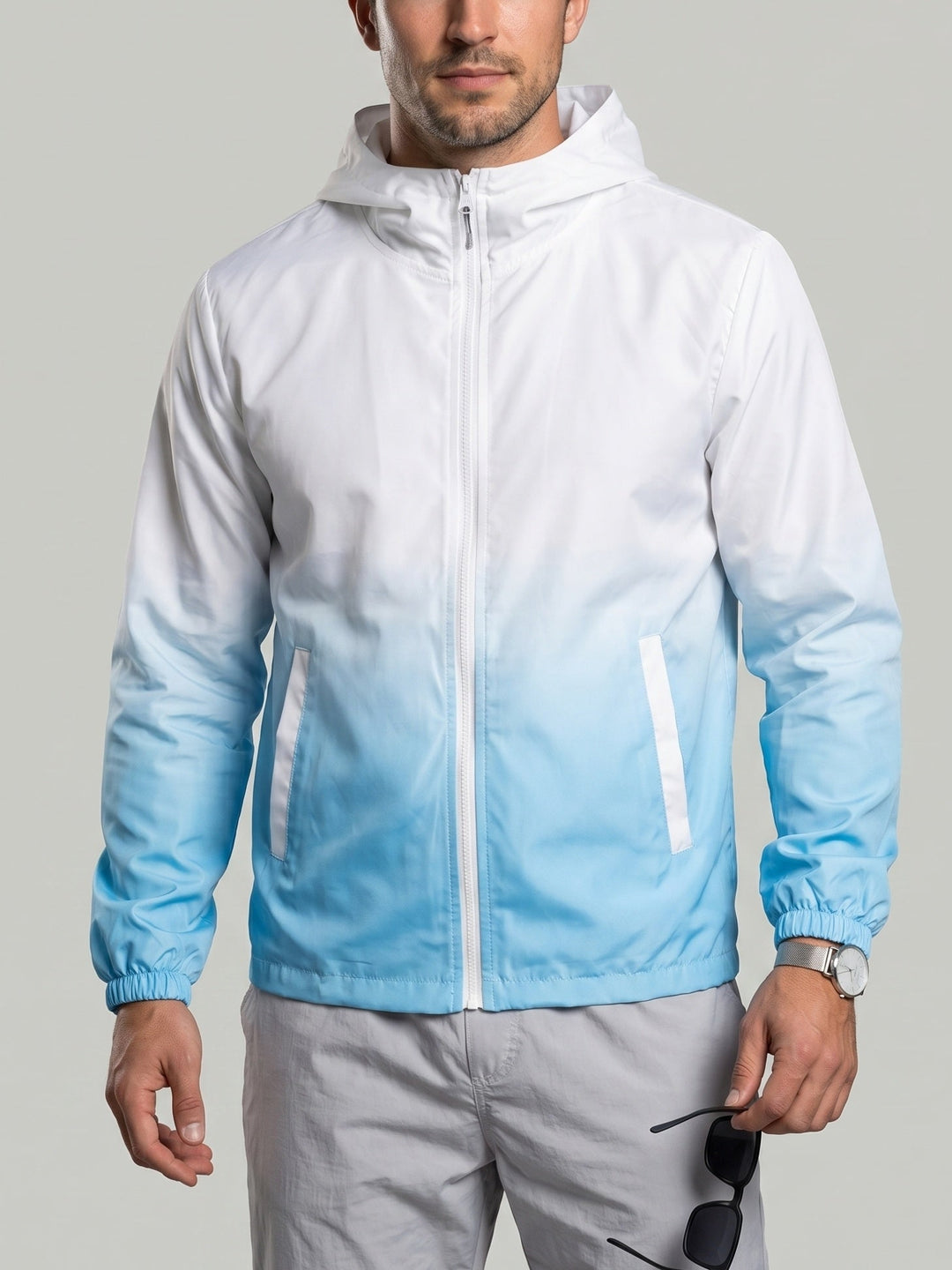 Veste d'été dégradée bleue, vue portée de face