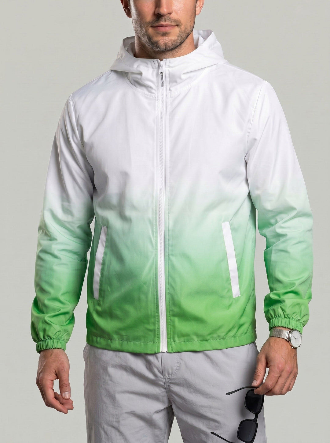 Veste d'été dégradée verte, vue portée de face