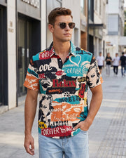 Chemise à manches courtes — vue portée ouverte sur t-shirt blanc, en ville