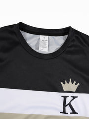 Ensemble t-shirt couronne et short noir, blanc et beige, détail de l'encolure