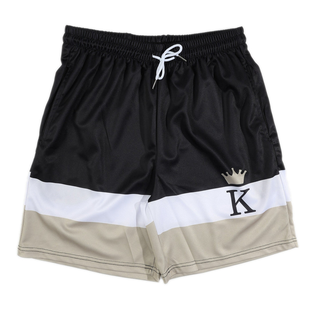 Ensemble t-shirt couronne et short noir, blanc et beige, short vue de face
