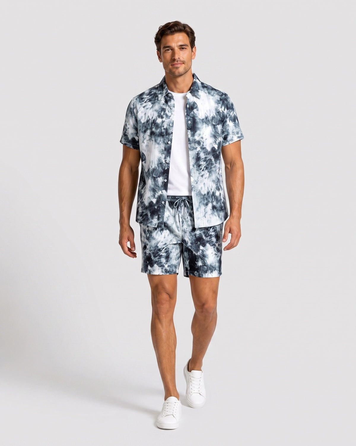 Ensemble chemise motif délavé — vue portée en pied, de face
