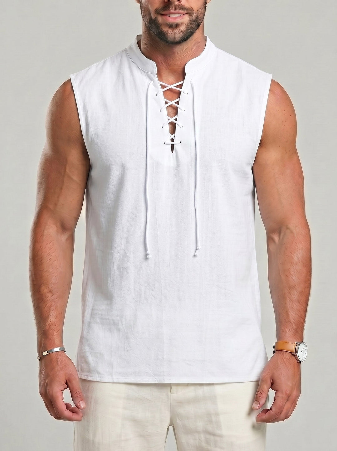 Débardeur col mao à lacets blanc — vue de face