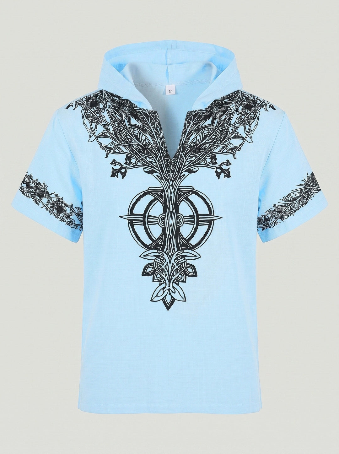T-shirt à capuche et col V bleu clair — vue à plat