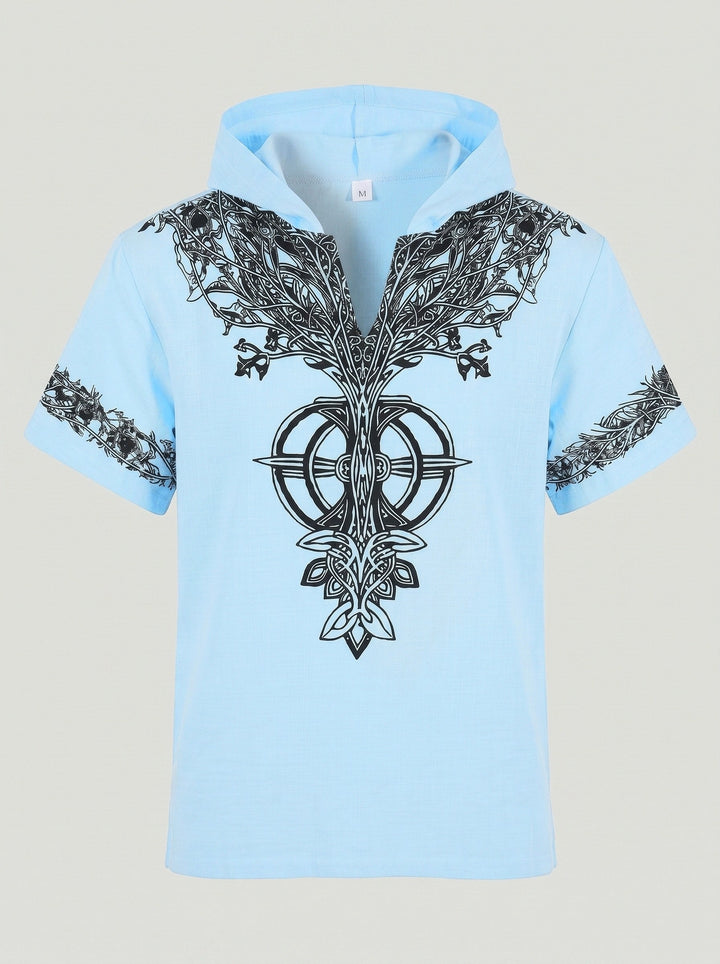 T-shirt à capuche et col V bleu clair — vue à plat