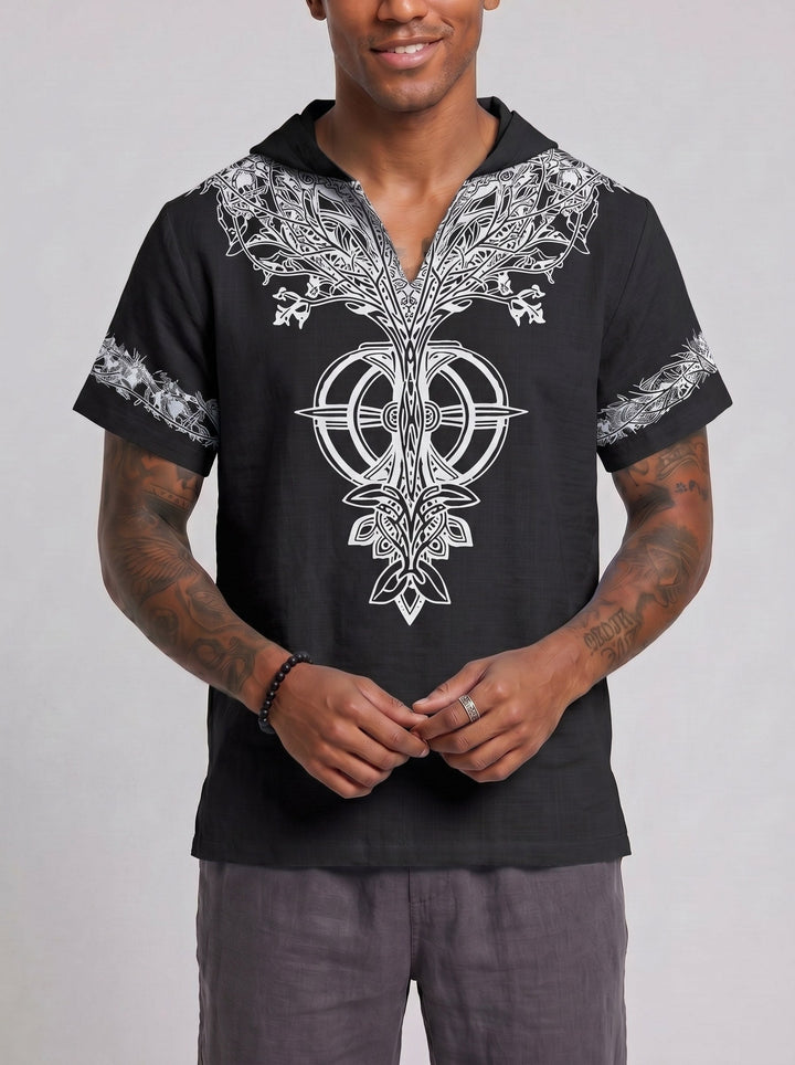 T-shirt à capuche et col V noir — vue de face