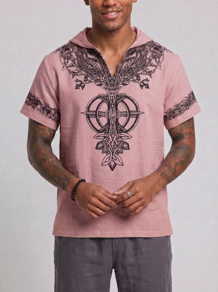 T-shirt à capuche et col V rose — vue de face