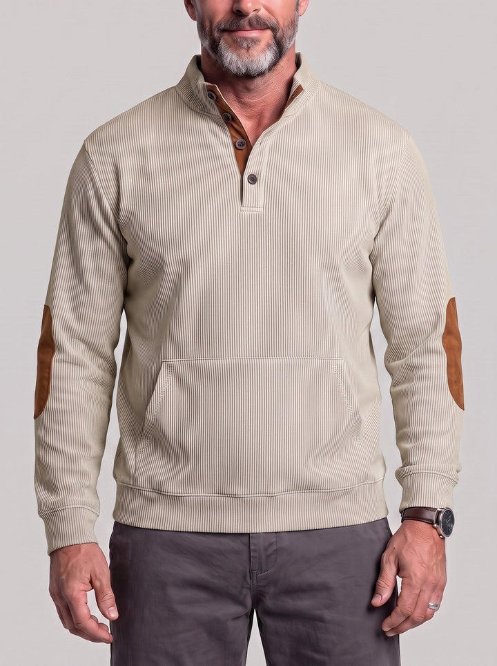 Pull boutonné à poche kangourou beige — vue de face
