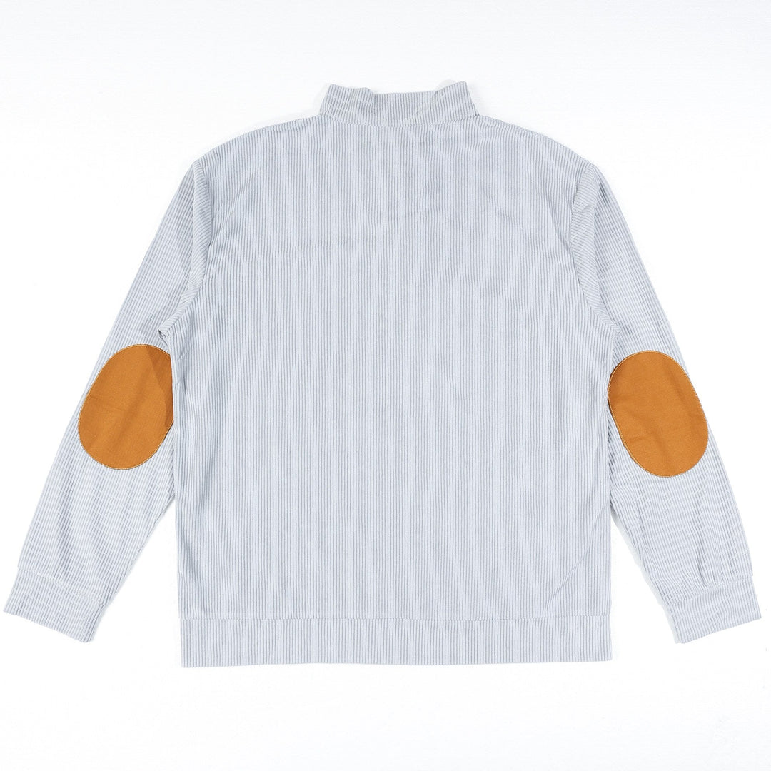 Pull boutonné à poche kangourou gris clair — vue à plat avec coudières