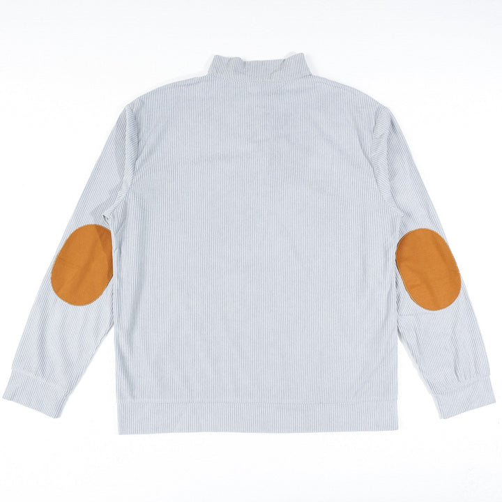 Pull boutonné à poche kangourou gris clair — vue à plat avec coudières
