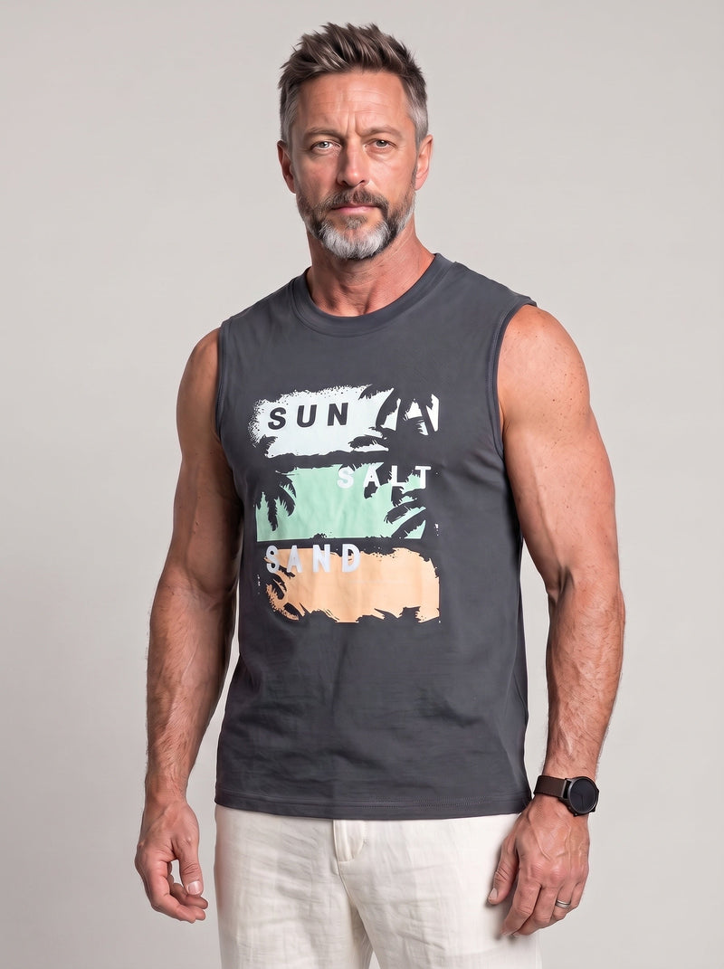 Débardeur imprimé Sun Salt Sand gris foncé — vue portée