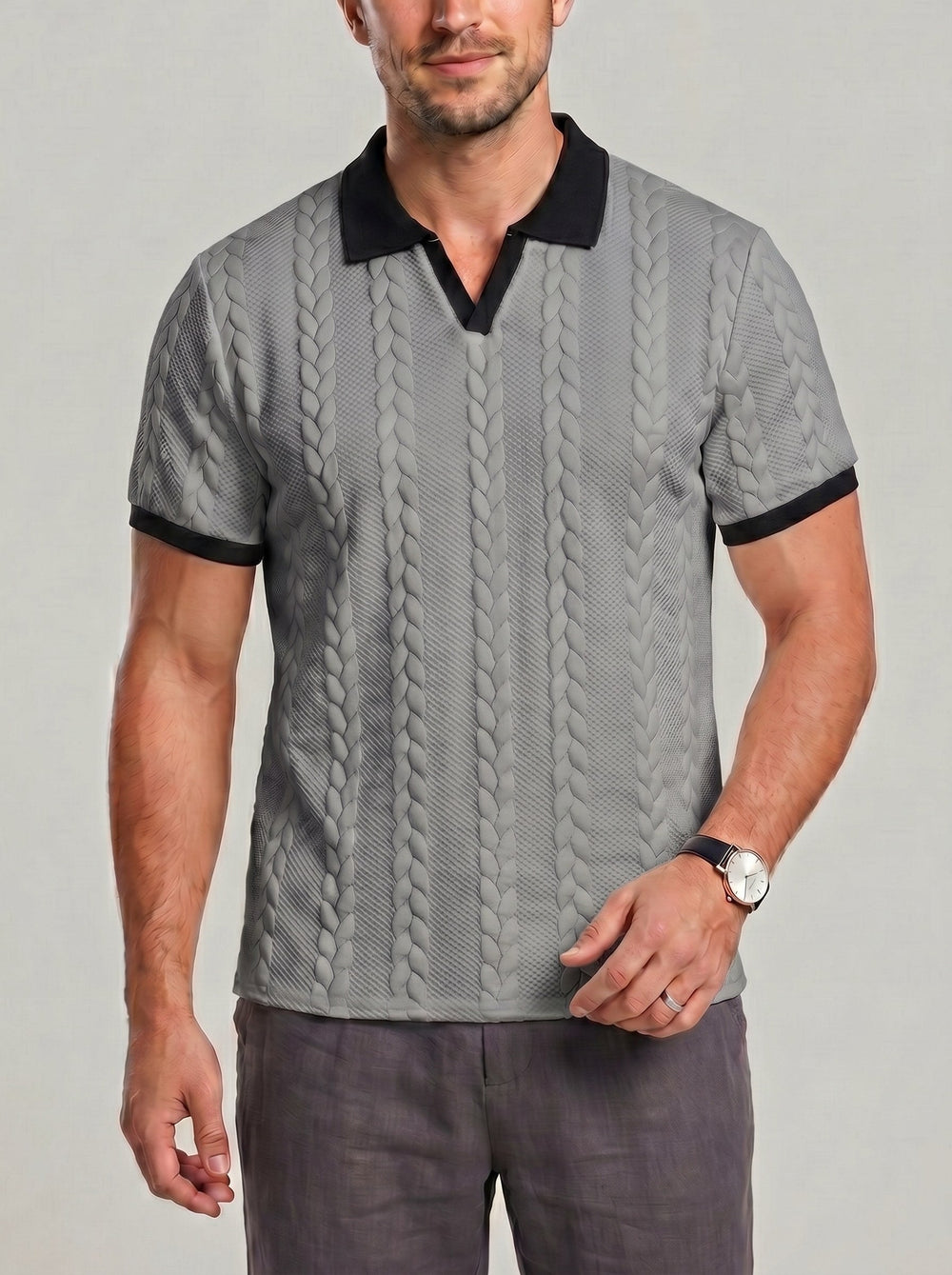 Polo texturé à bordures contrastées — vue complémentaire du produit.