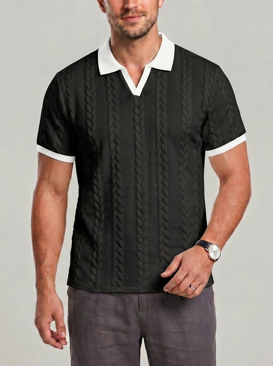 Polo texturé à bordures contrastées — vue complémentaire du produit.