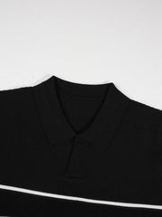 Haut rayé à manches courtes noir, détail du col