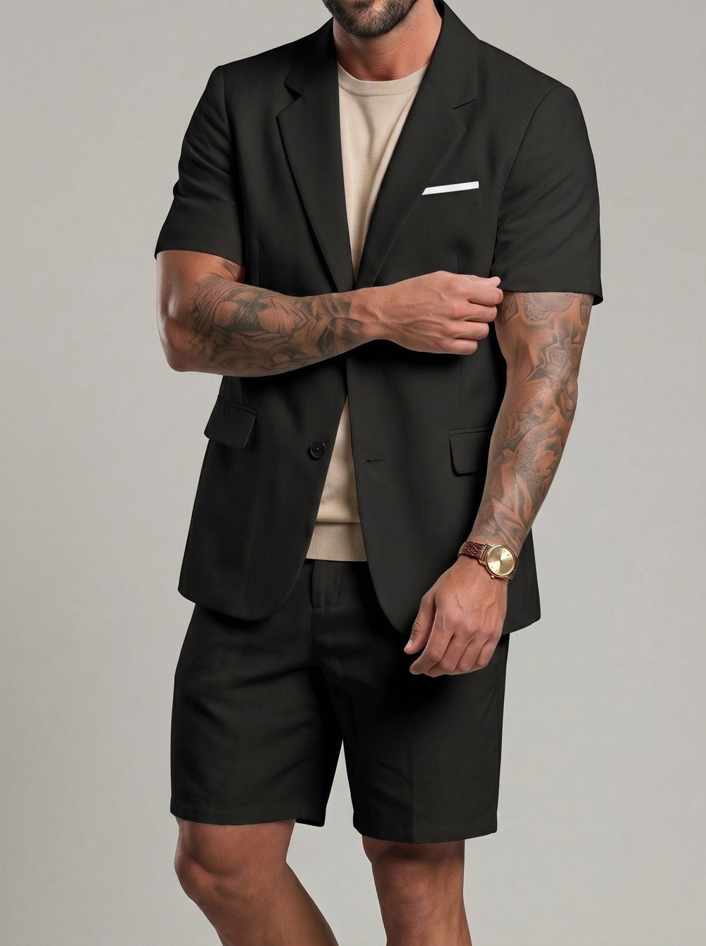Ensemble blazer et short noir, vue portée de face