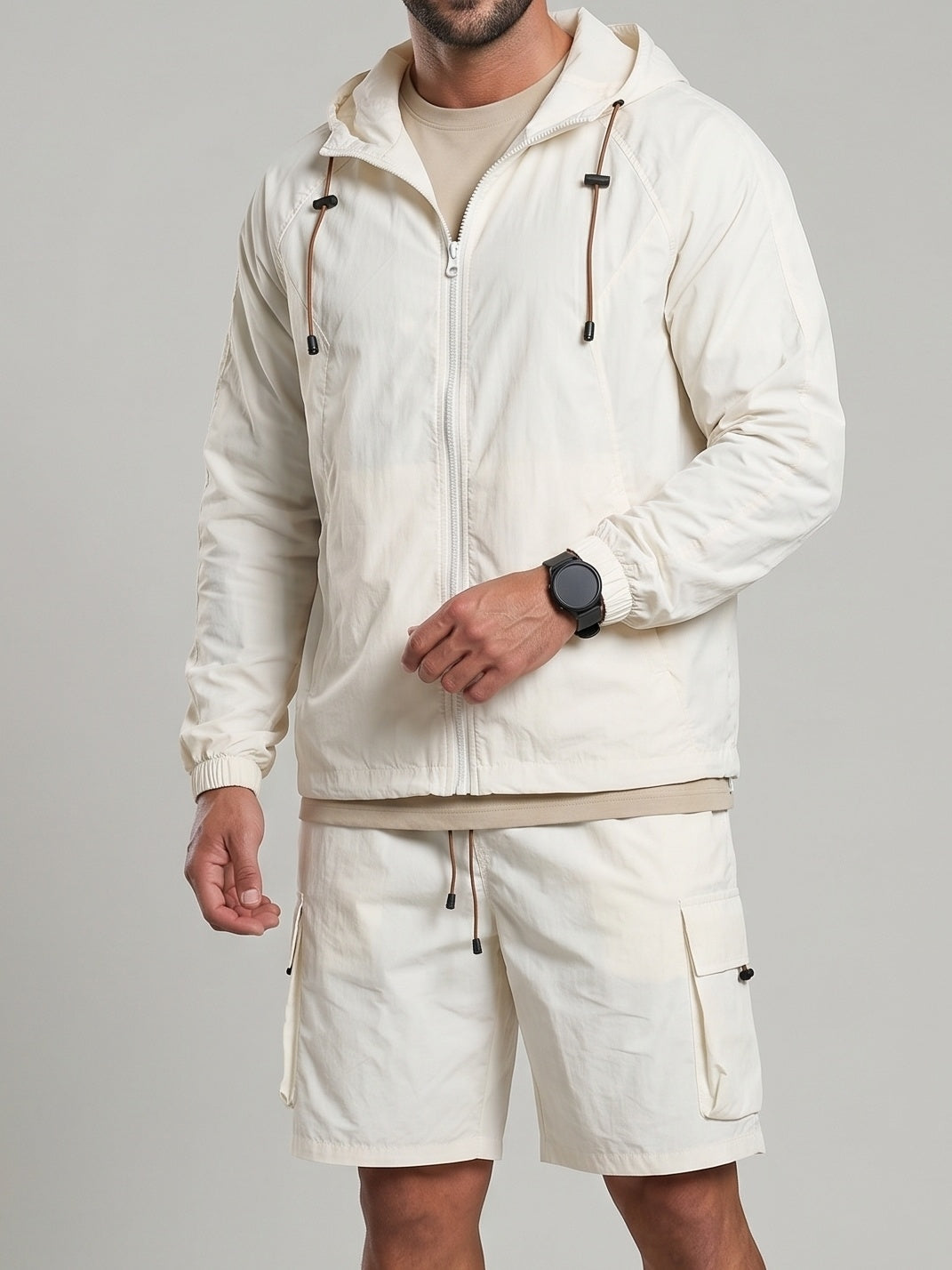 Ensemble veste capuche short, porté