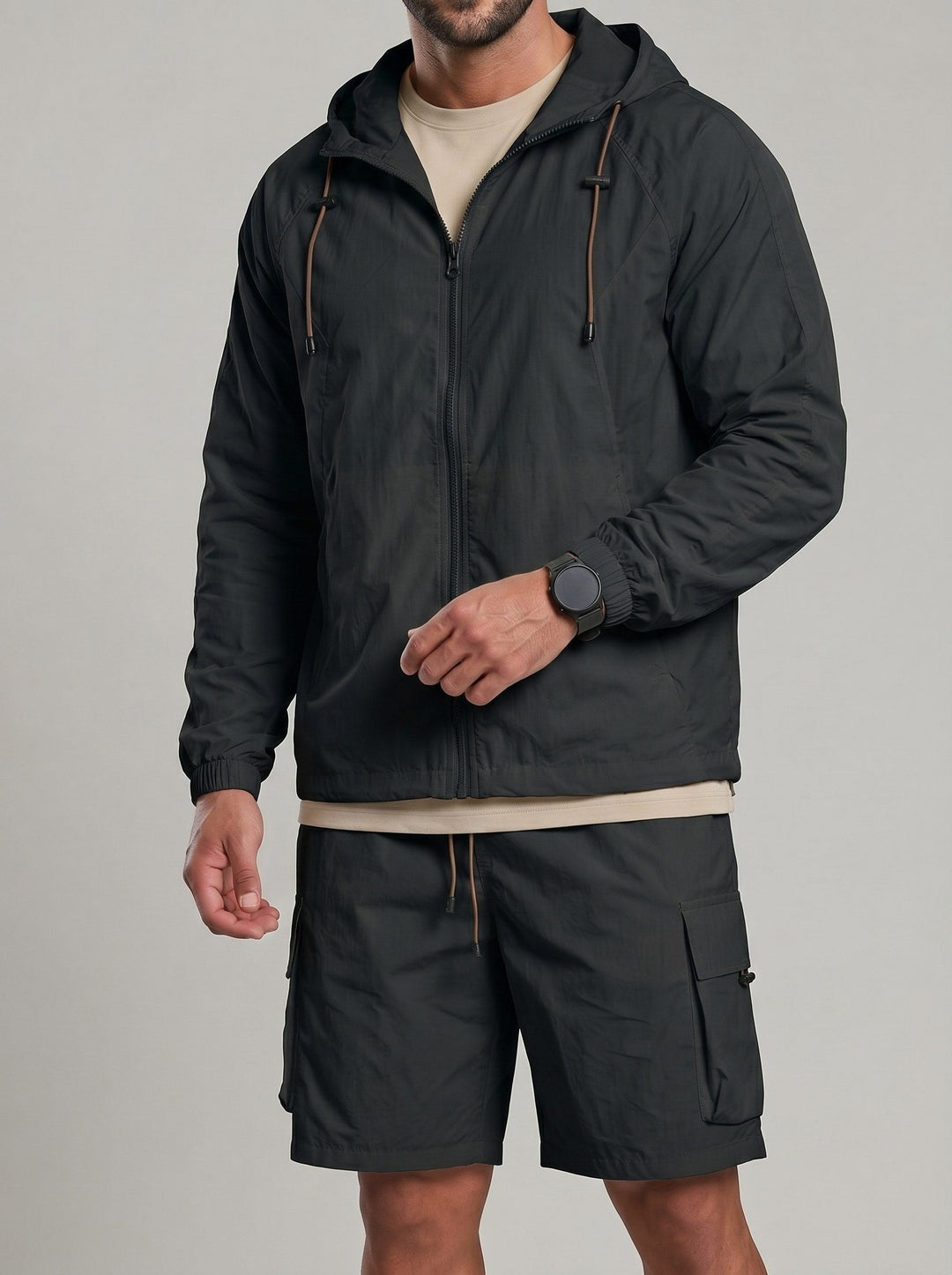Ensemble veste capuche short, porté