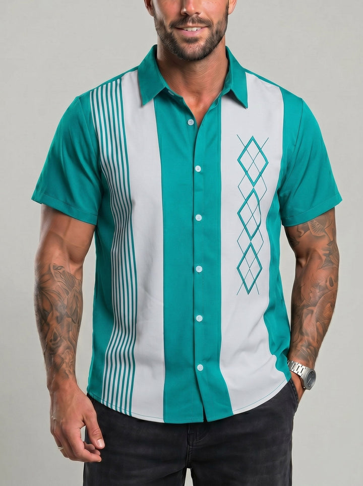 Chemise à imprimé géométrique rétro, porté