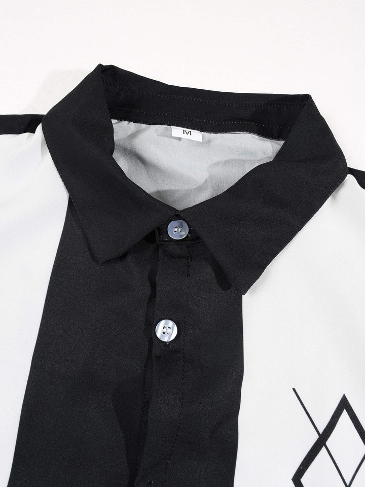 Chemise à imprimé géométrique noire, détail du col