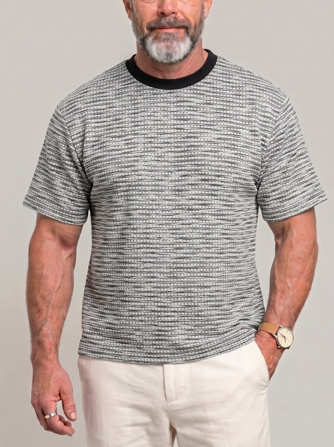T-shirt à blocs de couleur gris, vue portée de face