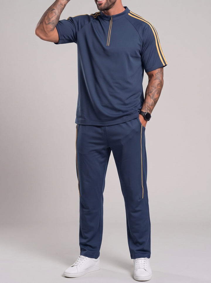 Ensemble haut manches courtes et pantalon, porté