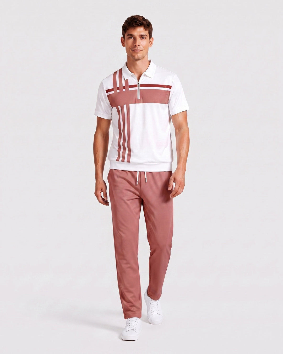 Ensemble polo zippé, porté
