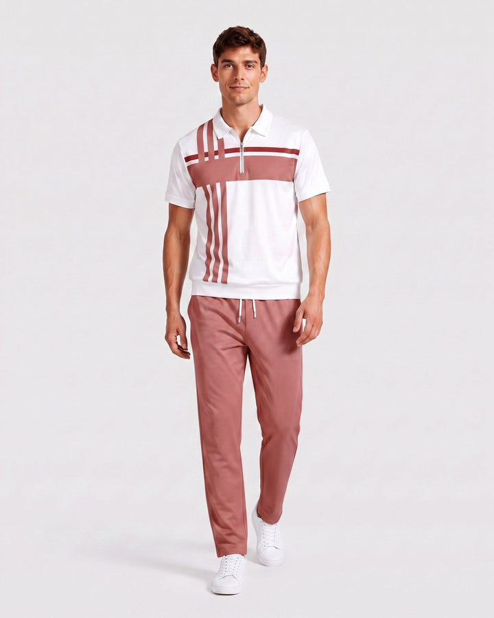 Ensemble polo zippé, porté