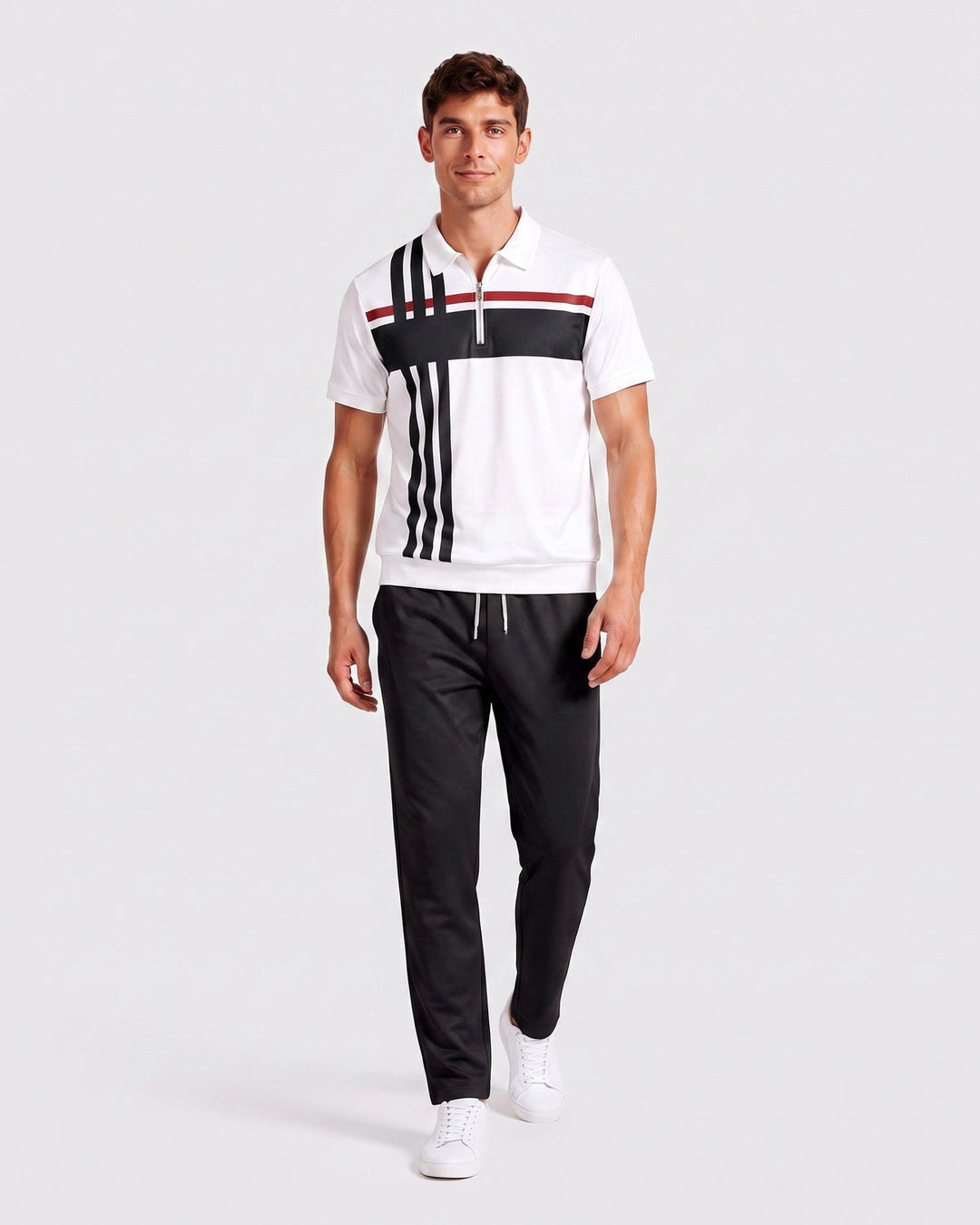 Ensemble polo zippé, porté