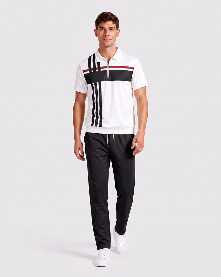 Ensemble polo zippé, porté