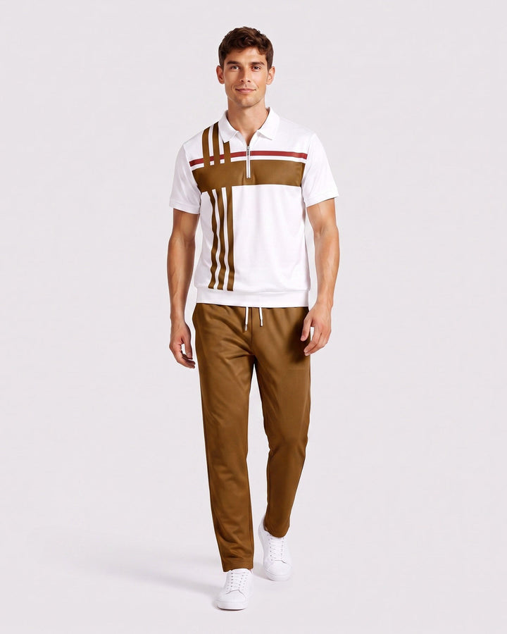 Ensemble polo zippé, porté