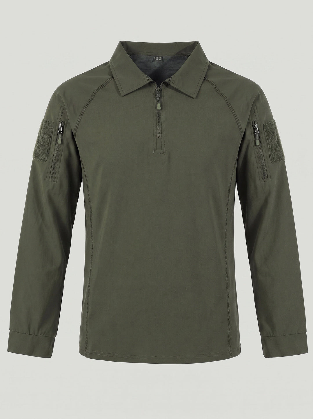 Polo manches longues col zippé vert militaire — vue à plat