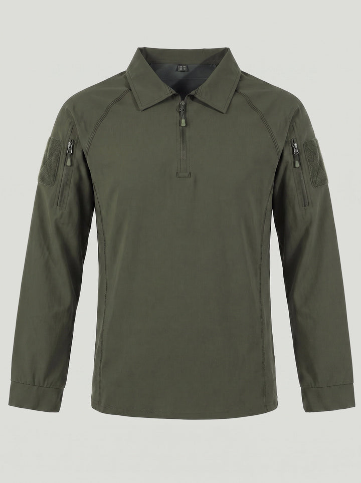 Polo manches longues col zippé vert militaire — vue à plat