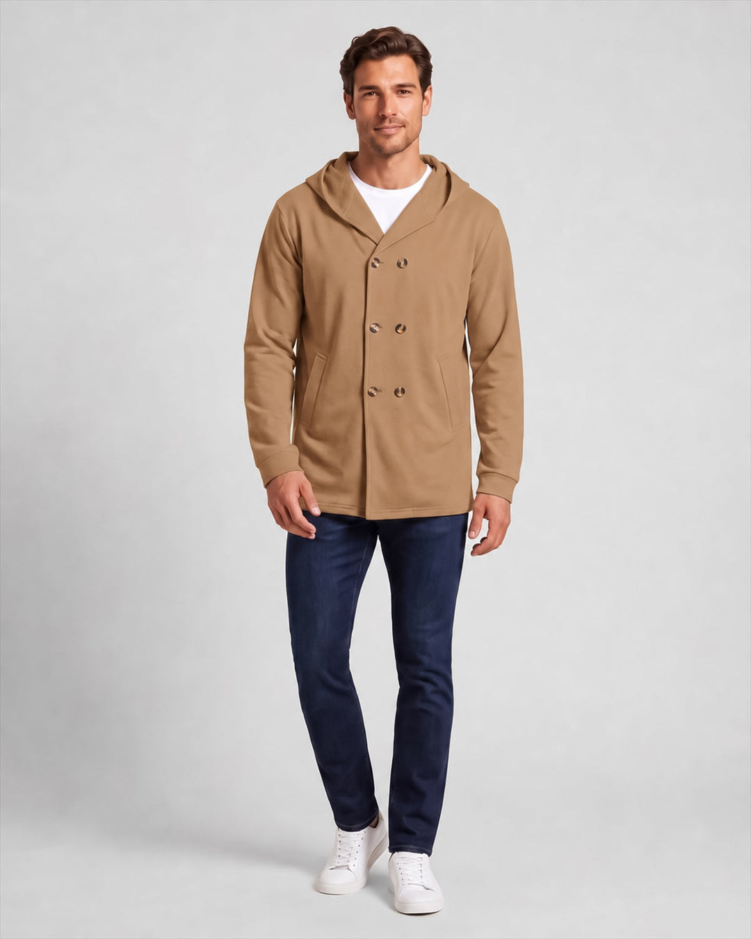 Veste croisée à capuche, porté