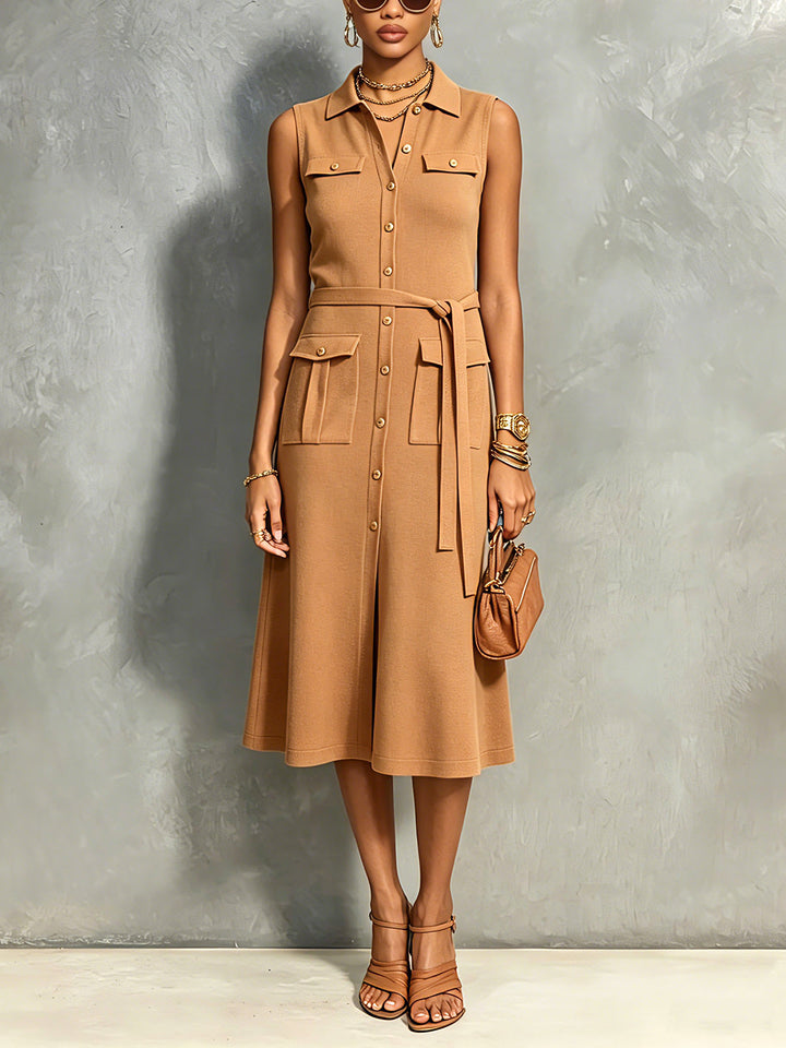 Robe midi camel à poches, vue de face