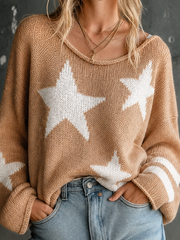 Pull camel à étoiles blanches — gros plan d'une grande étoile intarsia