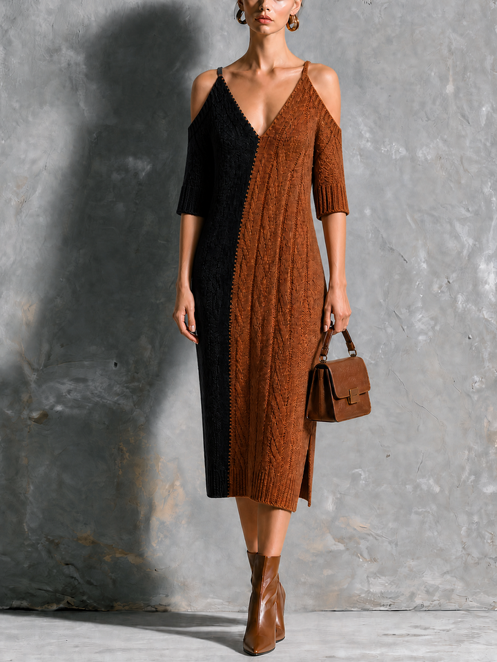 Robe midi noire et brune, vue de face