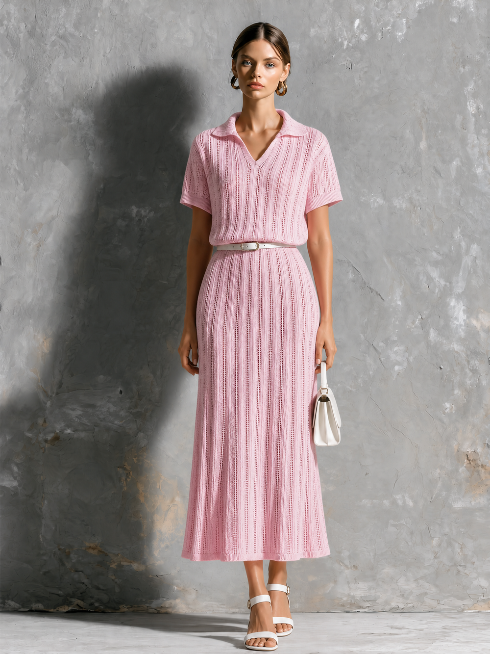 Robe midi rose à revers, vue d'ensemble de face
