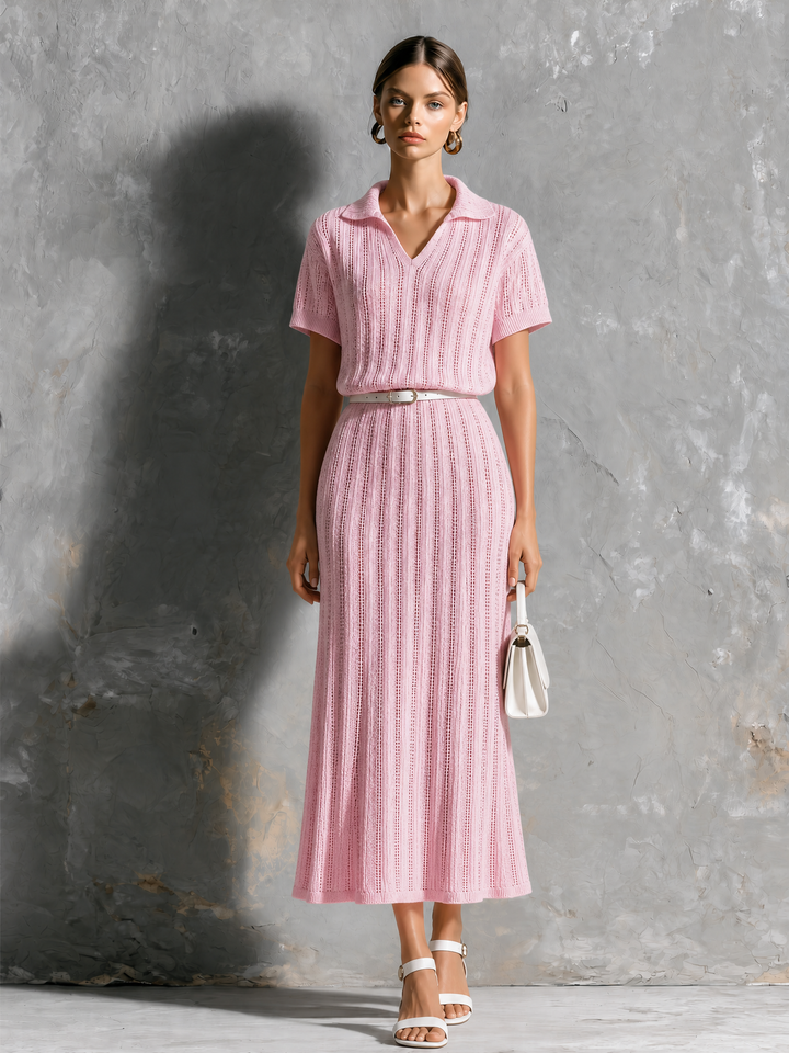 Robe midi rose à revers, vue d'ensemble de face