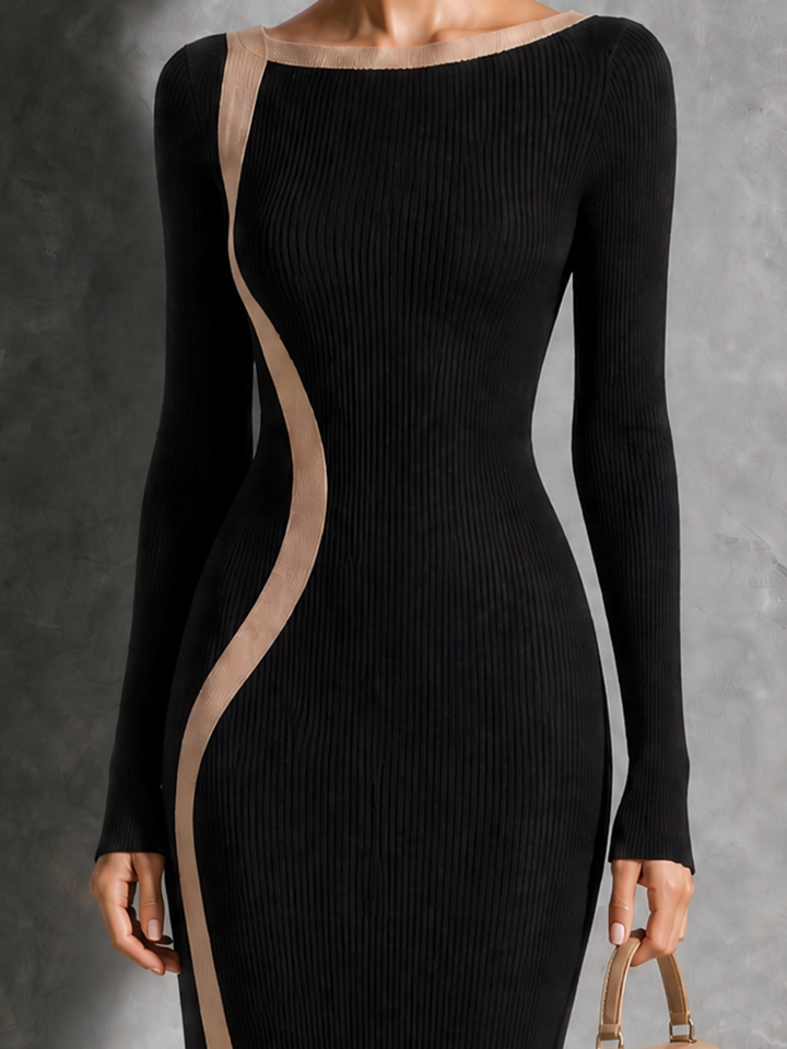 Robe midi noire à ligne contrastée, détail