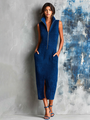 Robe midi bleu roi zippée, vue d'ensemble de face