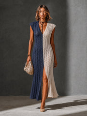 Robe maxi marine et crème, vue d'ensemble de face