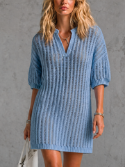 Robe mini bleue ajourée, vue de face