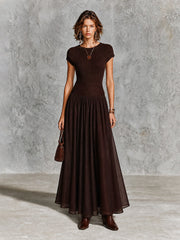 Robe maxi brun foncé, vue d'ensemble de face