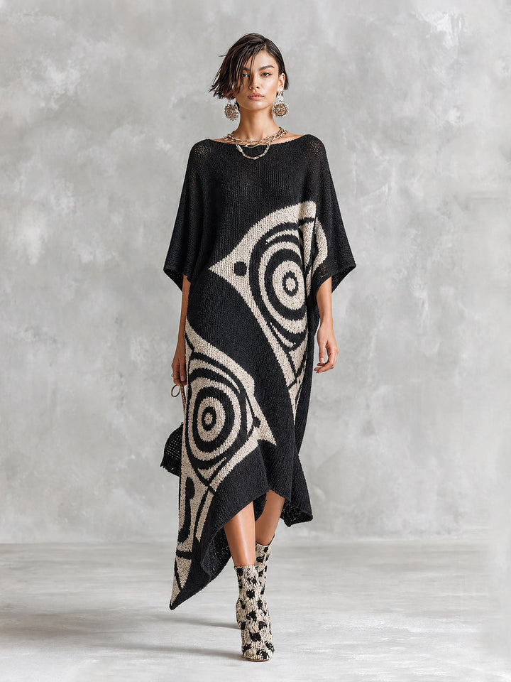 Robe maxi jacquard noire et blanche, vue d'ensemble de face
