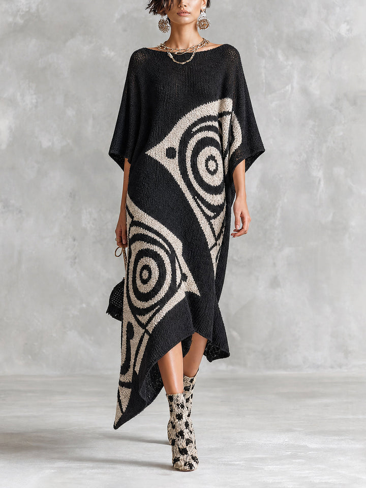 Robe maxi jacquard noire et blanche, vue de face