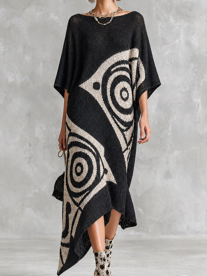 Robe maxi jacquard noire et blanche, vue rapprochée de face