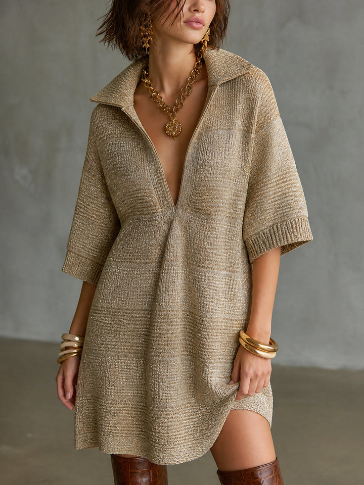 Robe mini dorée à revers, vue de face