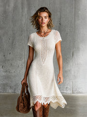 Robe midi crème ajourée, vue d'ensemble de face