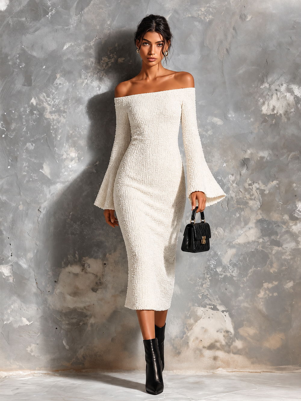 Robe blanche à manches évasées, vue d'ensemble de face