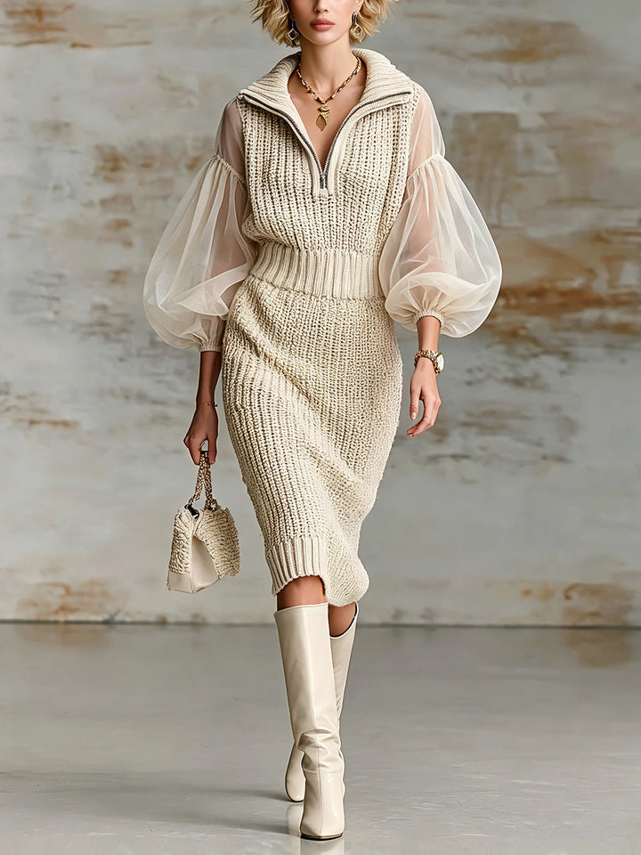 Robe midi beige organza, vue de face